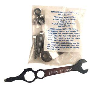Penn Fishing Reel Clamp Kit With Screws & Wrench For Rod Attachment & Reel Suppo